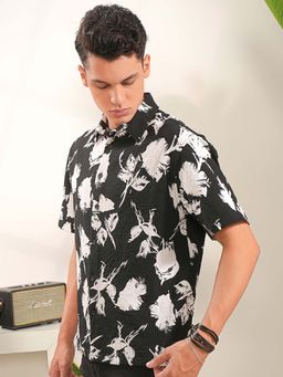 LOCOMOTIVE - Men Black Popcorn Floral Printed Shirt