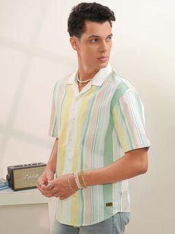 LOCOMOTIVE - Men Multi-Color Stripes Collar Relaxed Fit Shirt