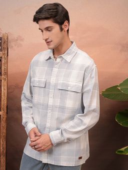 LOCOMOTIVE - Men Grey Dobby Checks Relaxed Fit Shirt
