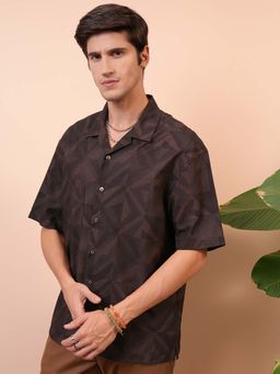 LOCOMOTIVE - Men Brown Geometric Printed Collar Oversized Shirt