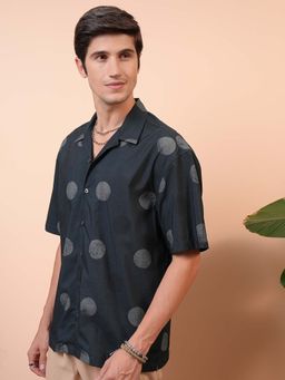 LOCOMOTIVE - Men Grey Melange Printed Collar Oversized Shirt