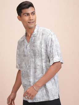LOCOMOTIVE - Men Grey Floral Printed Collar Oversized Shirt