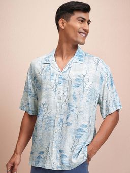 LOCOMOTIVE - Men Blue Printed Collar Oversized Shirt