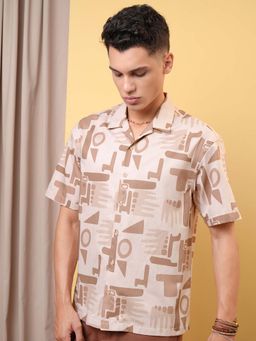 LOCOMOTIVE - Men Beige Melange Printed Collar Relaxed Fit Shirt