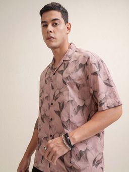 LOCOMOTIVE - Men Mauve Melange Floral Printed Collar Oversized Shirt