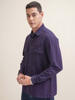 LOCOMOTIVE - Men Purple Checks Relaxed Fit Shirt