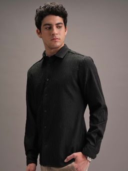 LOCOMOTIVE - Men Black Wrinkle Textured Evening Party Shirt