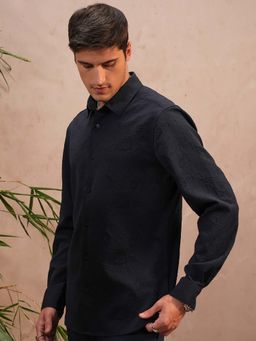 LOCOMOTIVE - Men Navy Blue Self Design Evening Party Shirt