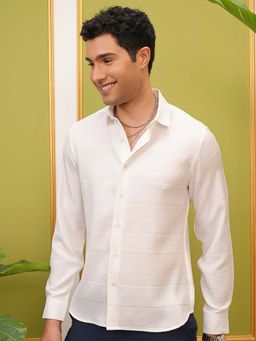 LOCOMOTIVE - Men Off White Self Design Evening Party Shirt