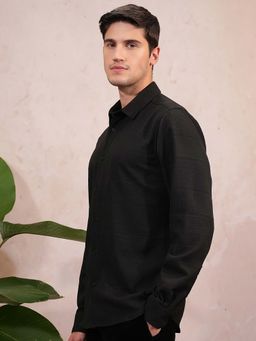 LOCOMOTIVE - Men Black Popcorn Textured Slim Fit Party Shirt