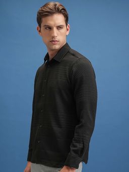 LOCOMOTIVE - Men Black Popcorn Textured Slim Fit Party Shirt