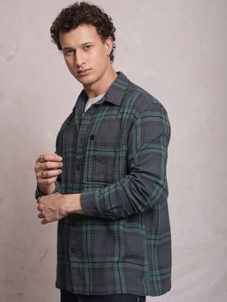 LOCOMOTIVE - Men Grey Dobby Checks Oversized Shirt