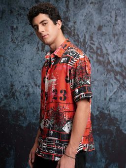LOCOMOTIVE - Men Multi-Color Printed Collar Oversized Shirt
