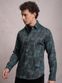 LOCOMOTIVE - Men Teal Cotton Printed Party Shirt