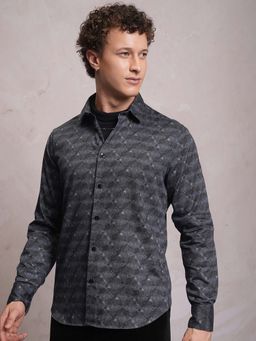 LOCOMOTIVE - Men Dark Grey Cotton Printed Party Shirt