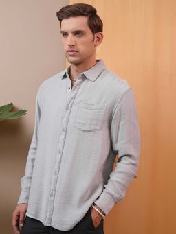 LOCOMOTIVE - Men Light Grey Jacquard Textured Relaxed Fit Shirt