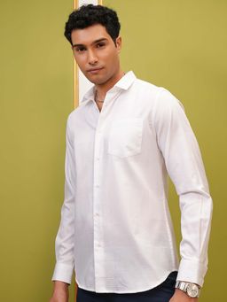 LOCOMOTIVE - Men White Dobby Self Design Shirt