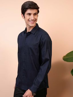 LOCOMOTIVE - Men Navy Blue Dobby Stripes Shirt