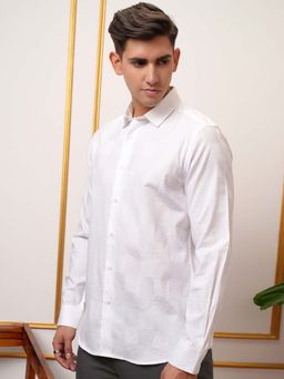 LOCOMOTIVE - Men White Dobby Textured Checks Shirt