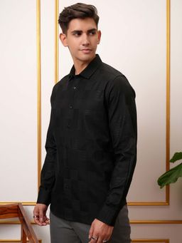 LOCOMOTIVE - Men Black Dobby Stripes Shirt