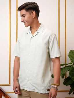 LOCOMOTIVE - Men Light Green Stripes Collar Relaxed Fit Shirt