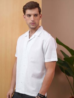 LOCOMOTIVE - Men White and Grey Stripes Collar Relaxed Fit Shirt