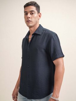 LOCOMOTIVE - Men Navy Blue Textured Relaxed Fit Shirt