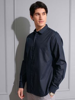 LOCOMOTIVE - Men Navy Blue Dobby Checks Shirt