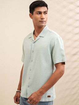 LOCOMOTIVE - Men Sea Green Textured Cuban Collar Relaxed Shirt