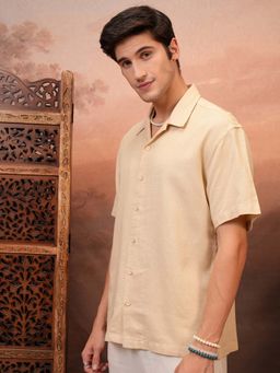 LOCOMOTIVE - Men Beige Dobby Textured Relaxed Fit Shirt