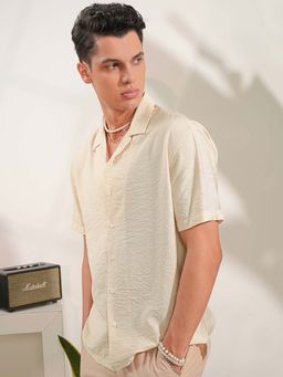 LOCOMOTIVE - Men Beige Crushed Textured Relaxed Fit Shirt