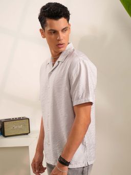 LOCOMOTIVE - Men Grey Crushed Textured Collar Relaxed Fit Shirt
