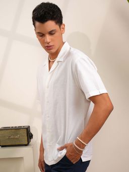LOCOMOTIVE - Men White Cotton Linen Solid Collar Relaxed Shirt