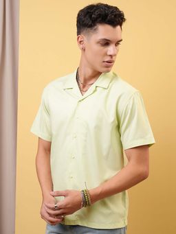 LOCOMOTIVE - Men Light Green Melange Solid Collar Relaxed Fit Shirt