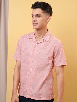 LOCOMOTIVE - Men Peach Stripes Collar Relaxed Fit Shirt