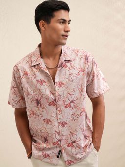 LOCOMOTIVE - Men Peach Floral Printed Collar Relaxed Fit Shirt