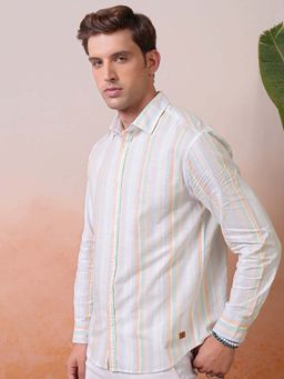 LOCOMOTIVE - Men Multi-Color Stripes Collar Relaxed Fit Shirt