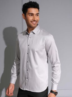 LOCOMOTIVE - Men Grey Cotton Solid Formal Shirt