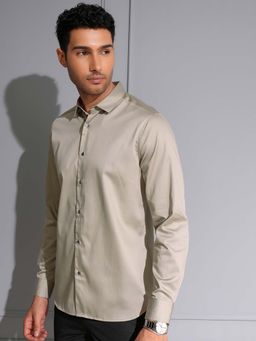 LOCOMOTIVE - Men Grey Cotton Solid Formal Shirt