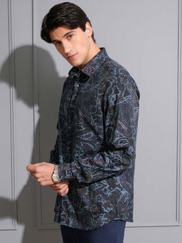 LOCOMOTIVE - Men Navy Blue Floral Printed Party Shirt