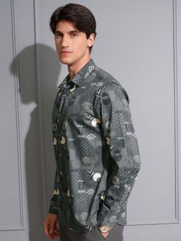 LOCOMOTIVE - Men Grey Cotton Printed Shirt