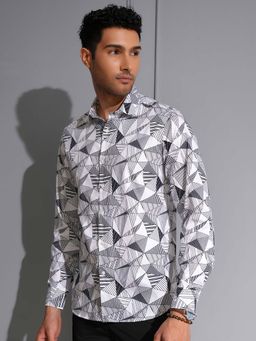 LOCOMOTIVE - Men White and Black Cotton Printed Party Shirt