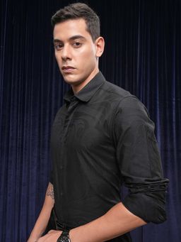 LOCOMOTIVE - Men Black Jacquard Self Design Shirt