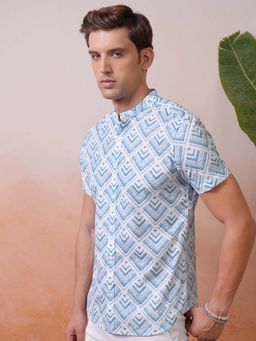 LOCOMOTIVE - Men Blue Printed Mandarin Collar Relaxed Fit Shirt