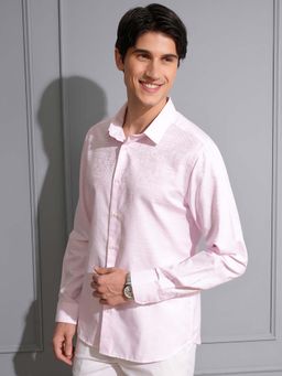 LOCOMOTIVE - Men Light Pink Jacquard Self Design Shirt