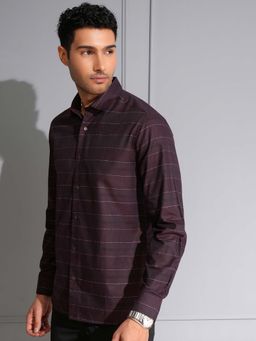 LOCOMOTIVE - Men Burgundy Dobby Stripes Shirt