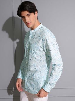 LOCOMOTIVE - Men Light Blue Floral Printed Mandarin Collar Relaxed Fit Shirt