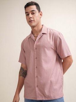 LOCOMOTIVE - Men Pink Dobby Solid Relaxed Fit Shirt