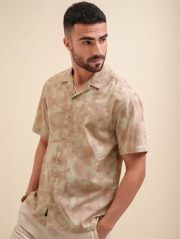 LOCOMOTIVE - Men Beige Melange Printed Collar Relaxed Fit Shirt