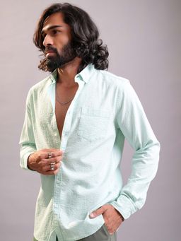 LOCOMOTIVE - Men Sky Blue Textured Collar Casual Shirt